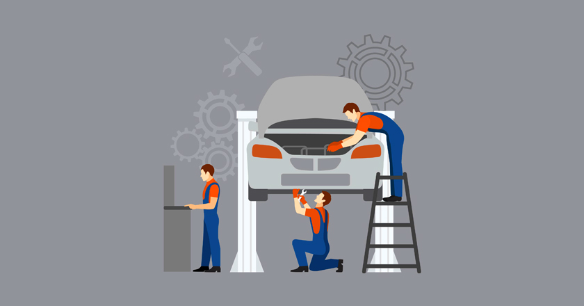 Ilustración de taller mecánico de coches